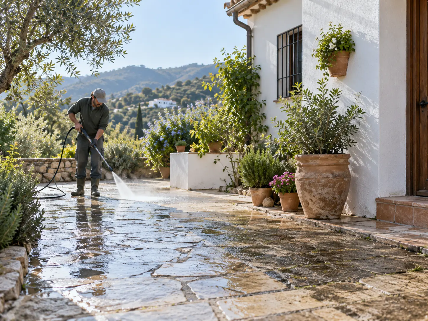 Limpieza a presión de exteriores en una vivienda de la Axarquía, Málaga