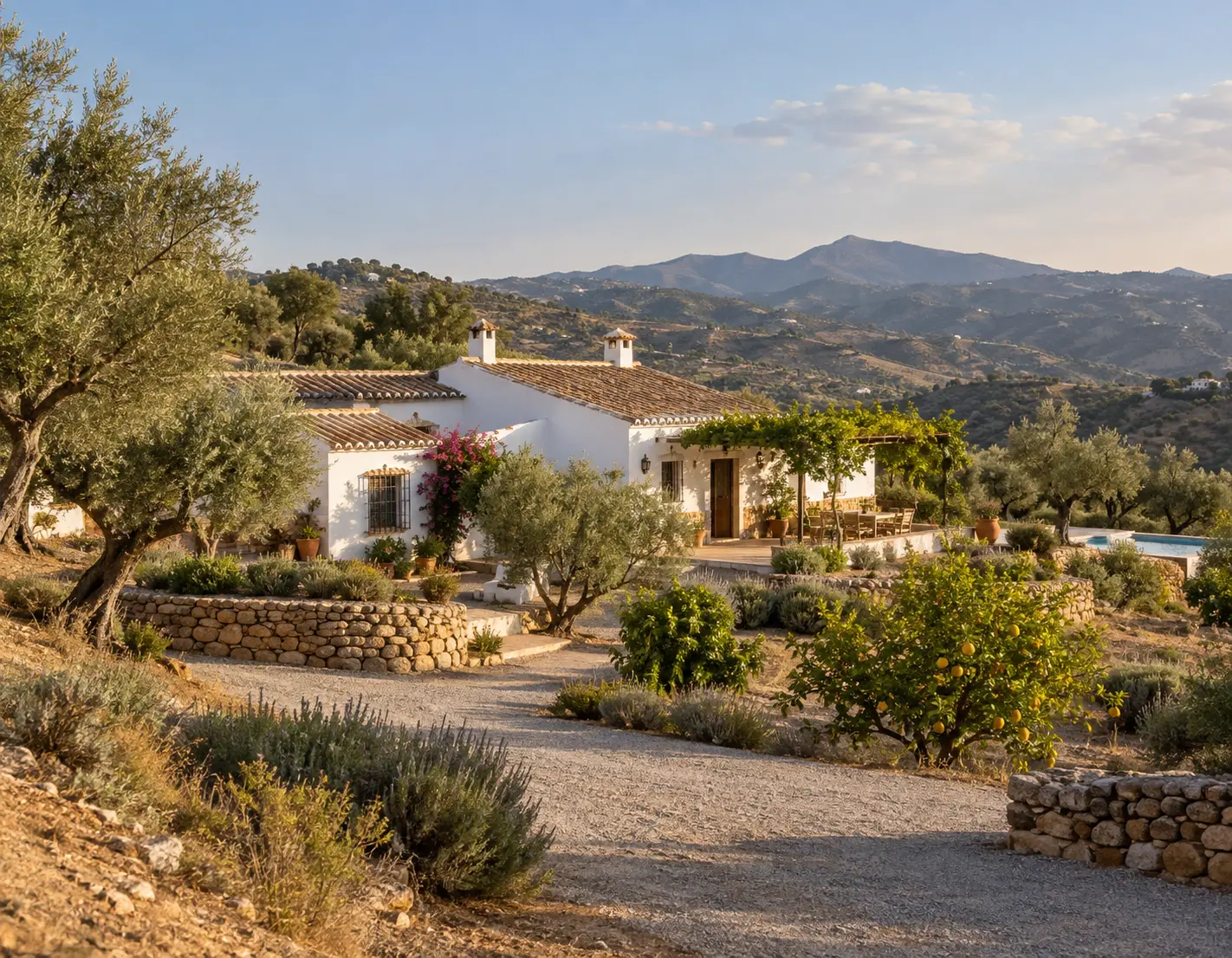 Cortijo y finca rural con exteriores mediterráneos en la Axarquía