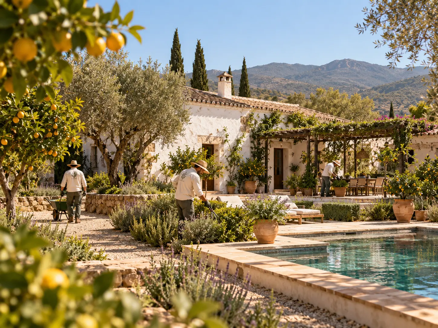 Exterior de cortijo andaluz recuperado conservando su carácter original